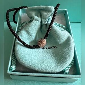 🌸🌸 Authentic Tiffany & Co. Silver Somerset Bead on a Black Braided Neckl…